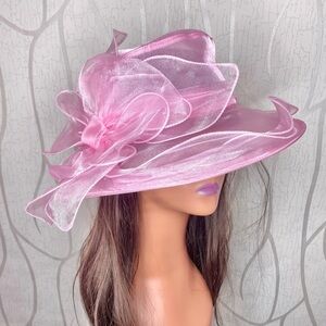 🎀🌷 Elegant Vibrant Pink Organza 3D Floral Bow Sheer Doll Style Sun Hat 🌷🎀 NWT
